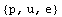 {p, u, e}